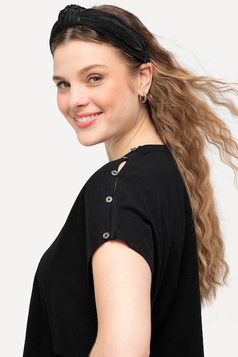 T-Shirt, Love, Knöpfe, Oversized, Rundhals, Halbarm