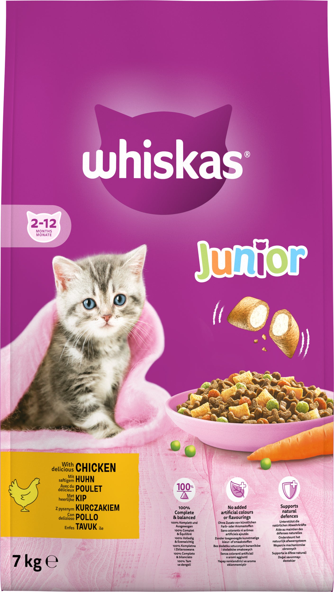 Whiskas kattenvoer droogvoer kip kitten 7 kg