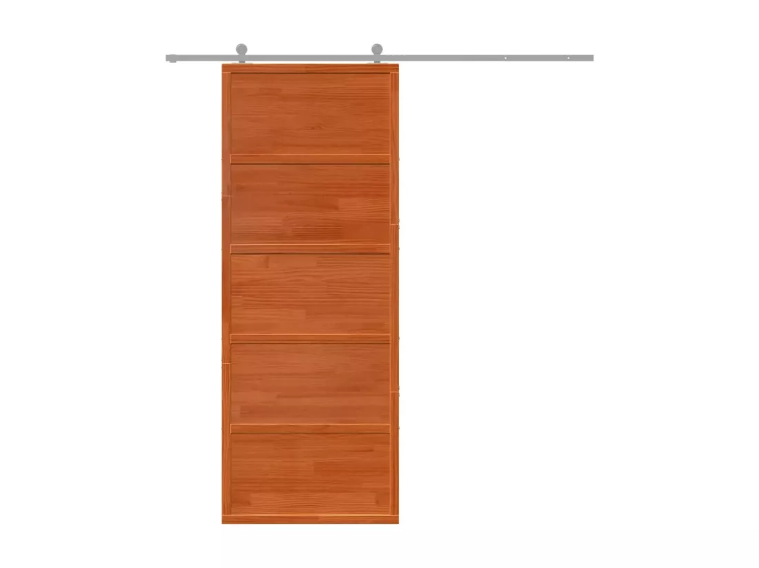 Porte de grange marron cire 80x208 cm bois massif de pin