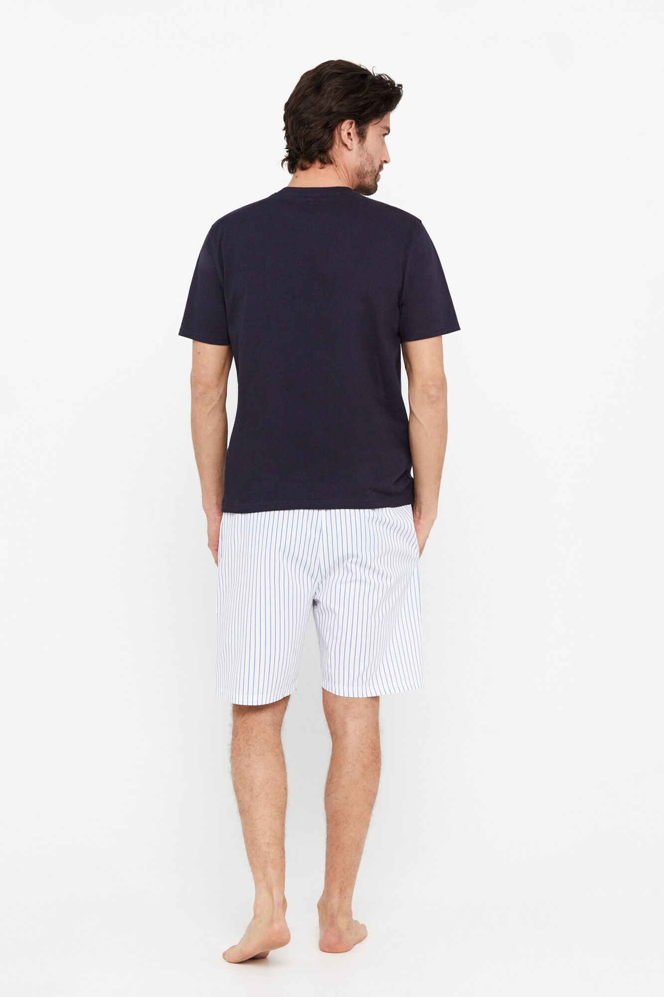 Conjunto de pijama de malha e tecido - Azul marinho