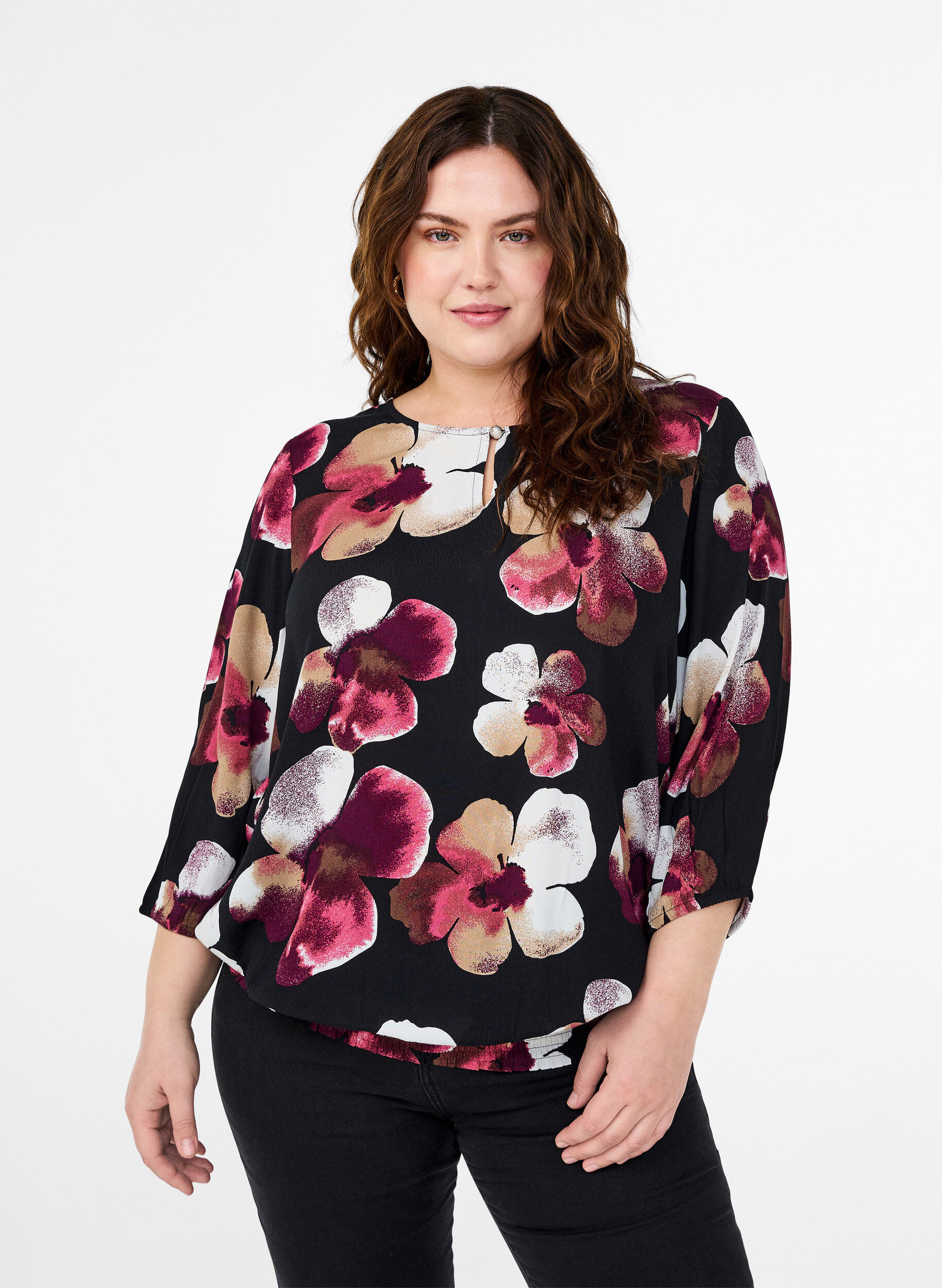 Viskosebluse med print og smock