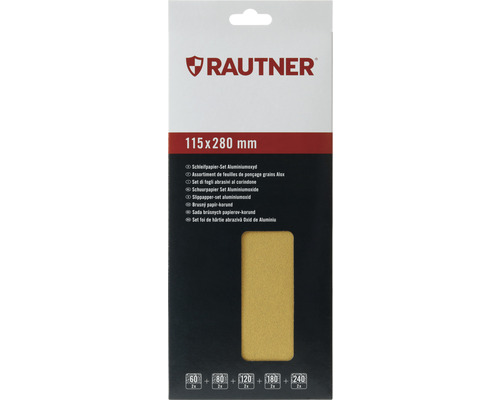 RAUTNER Schuurblad voor handschuurmachines en excenterschuurmachines, 115x280mm, korrel 60 80 120 180 240, ongeperforeerd, 10 stuks