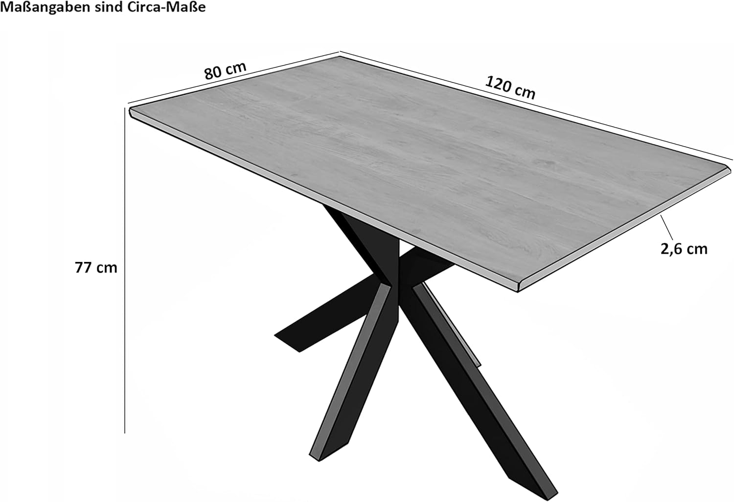 SAM Esstisch 120x80 cm Abby, Akazienholz massiv + naturfarben, Esszimmertisch mit Schweizer Kante, Spider-Metallgestell Schwarz, massiver Holztisch, Tischplatte 26mm