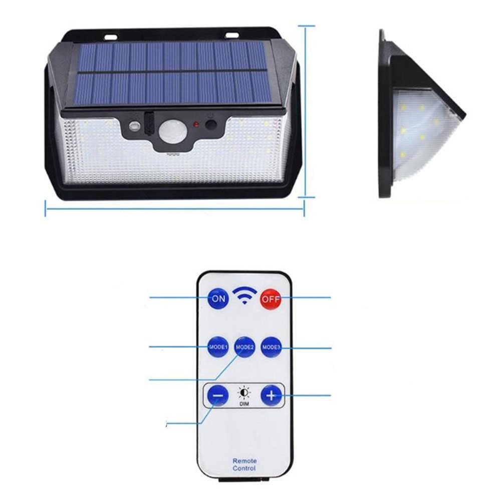 55 LED's Solar Outdoor USB Lampe Wandleuchte Infrarot Bewegungsmelder Spritzwasserfest (IP65)   Fernbedienung - Schwarz