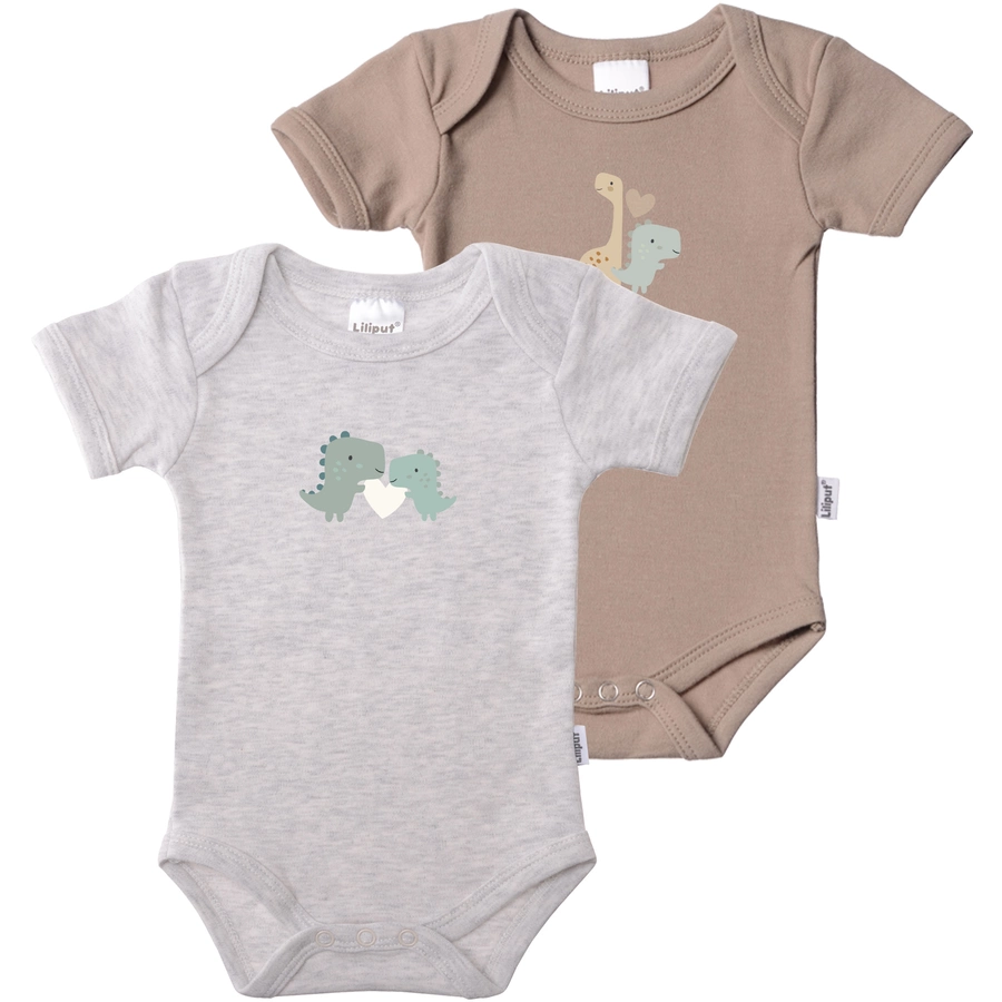 Liliput Baby-Bodies im 2er-Pack Dinos grau-melange coffee