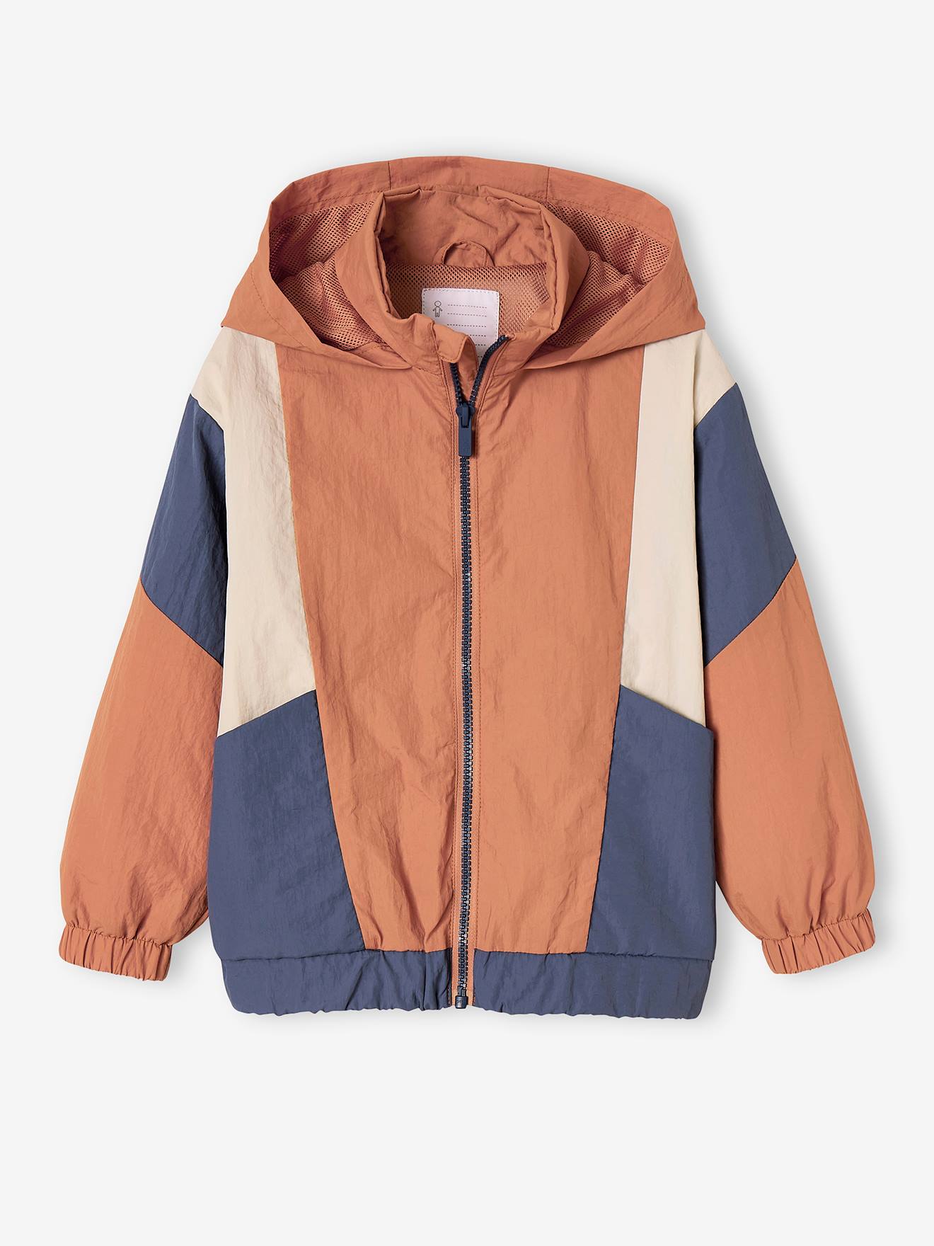Jaqueta corta-vento laranja com efeito colorblock para meninos