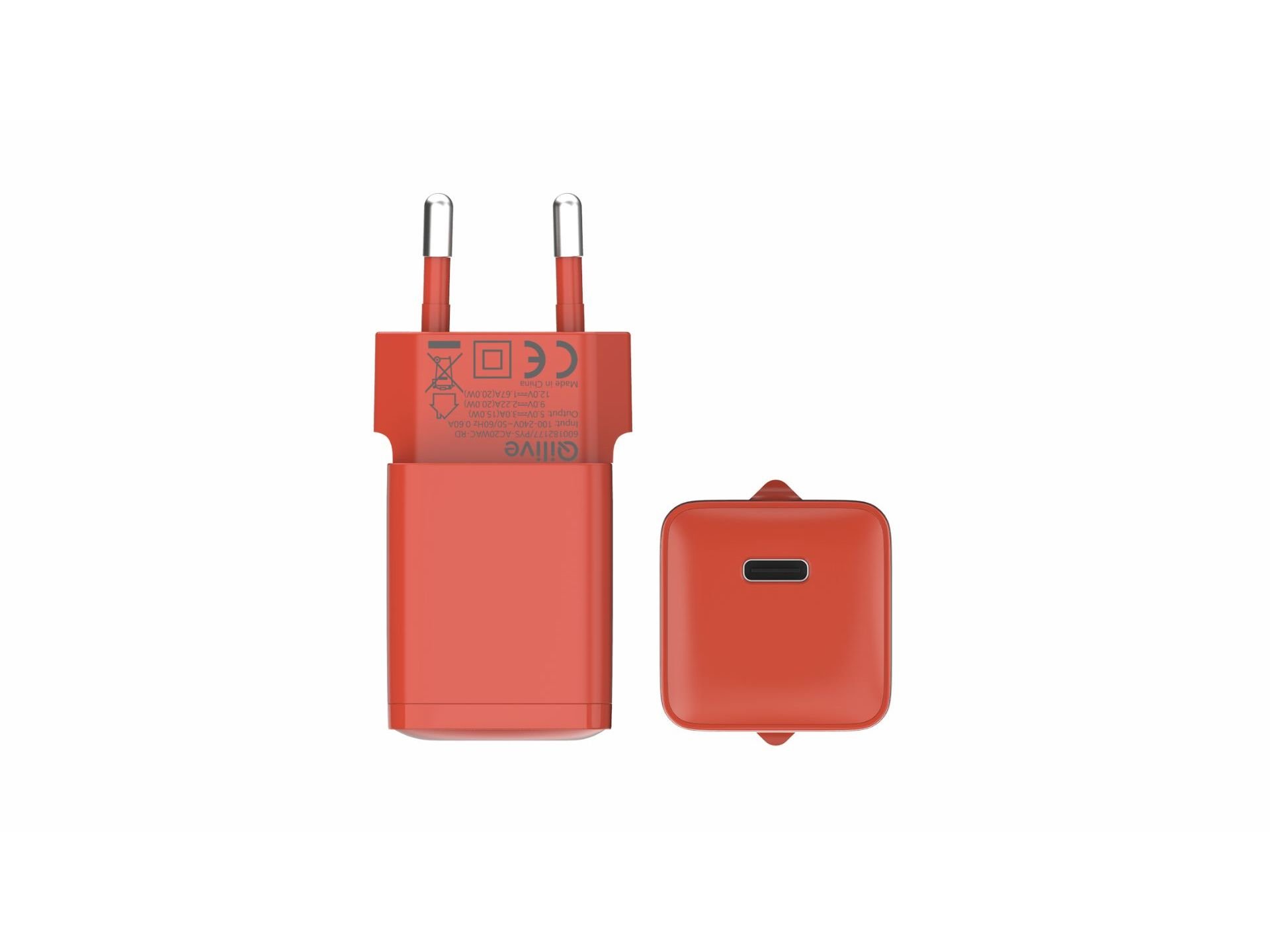 CARREGADOR USB C QILIVE 600182177 VERMELHO 20W P1