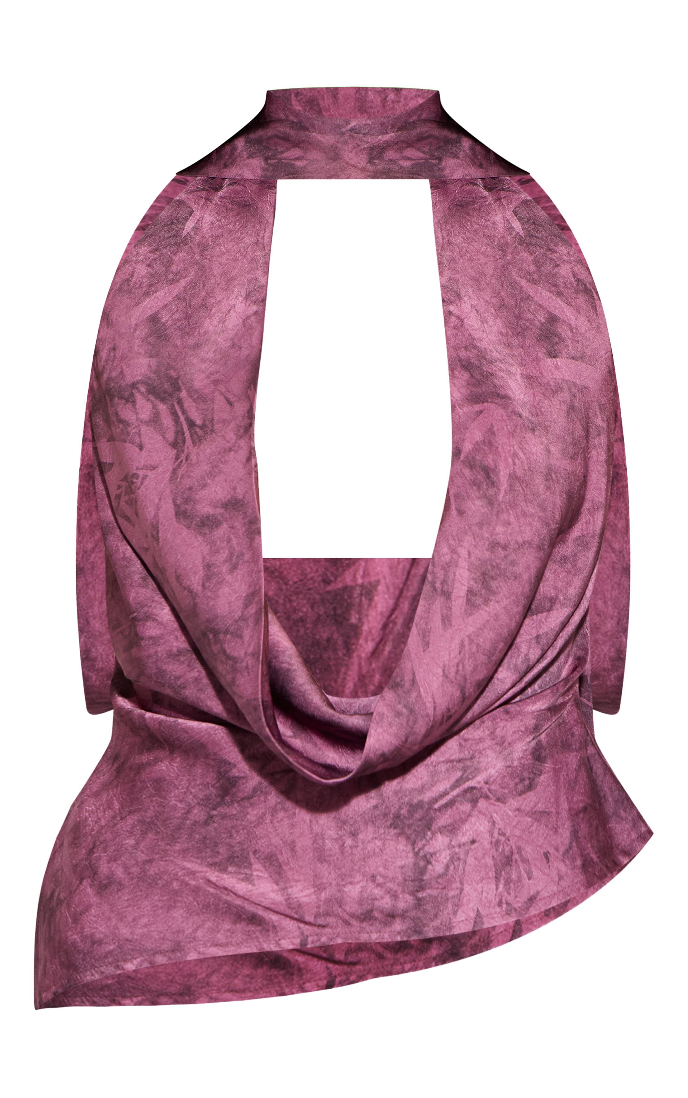 Violet Haut En Satin Imprimé À Encolure Dos-nu