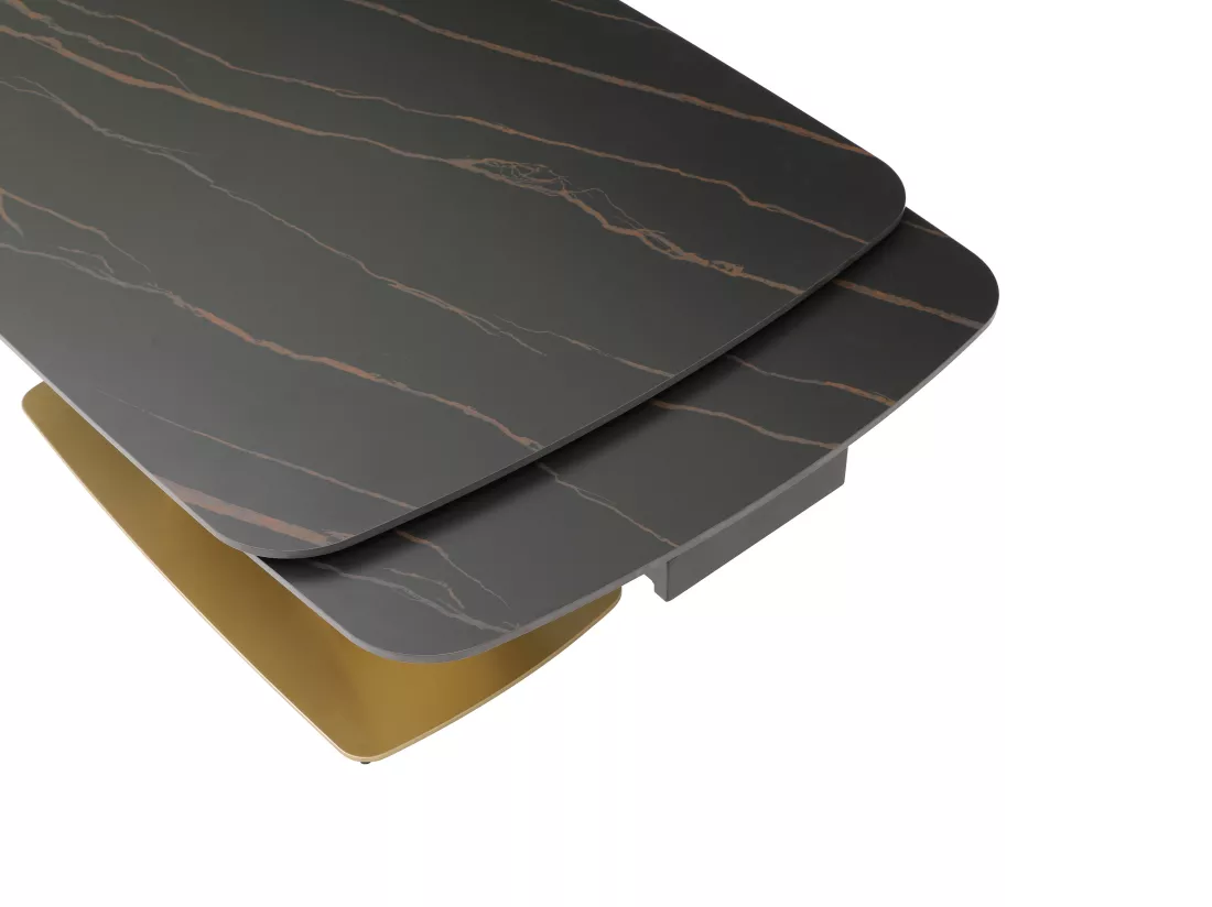 Table à manger extensible 6 à 10 personnes en céramique et métal doré - Effet marbre noir - OLIFIA de Maison Céphy