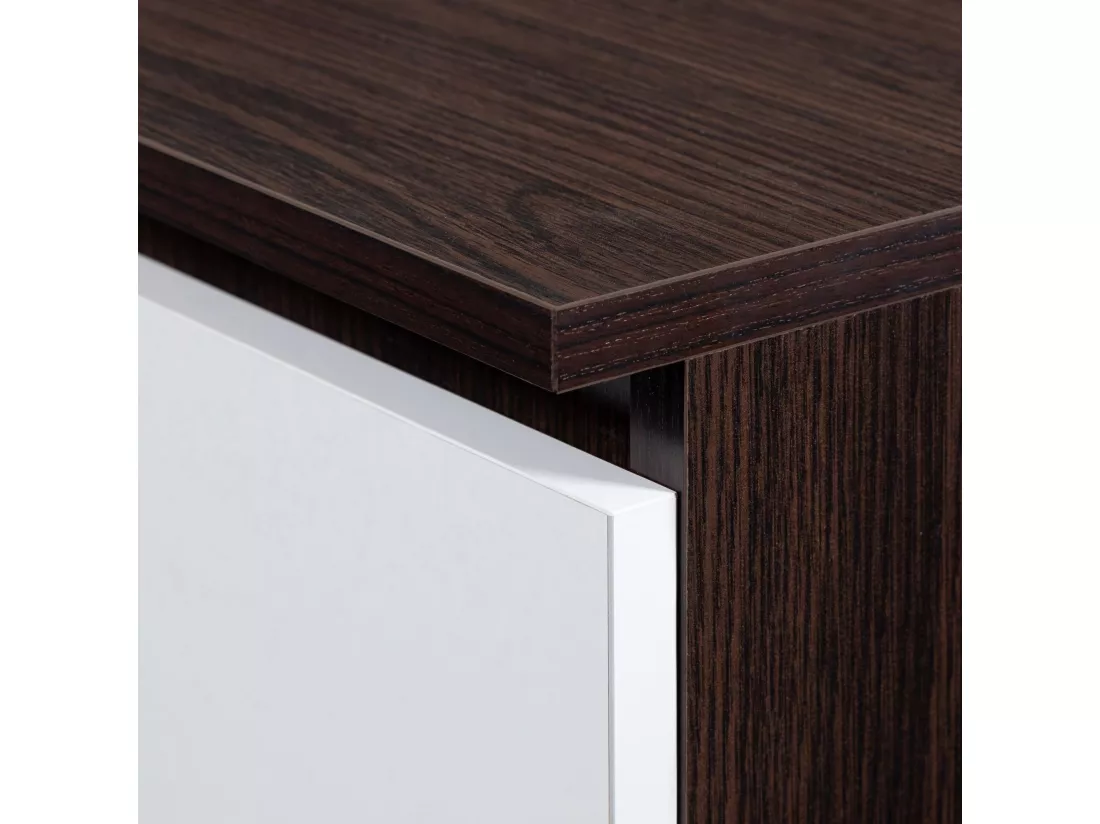 Armoire AKORD S90 avec miroir Wengé 90 cm 2 portes 2 tiroirs façade Blanche 4 étagères 90x51x180 cm