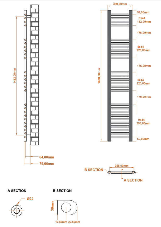 Eastbrook Wingrave handdoekradiator 30x160cm wit glans 542W