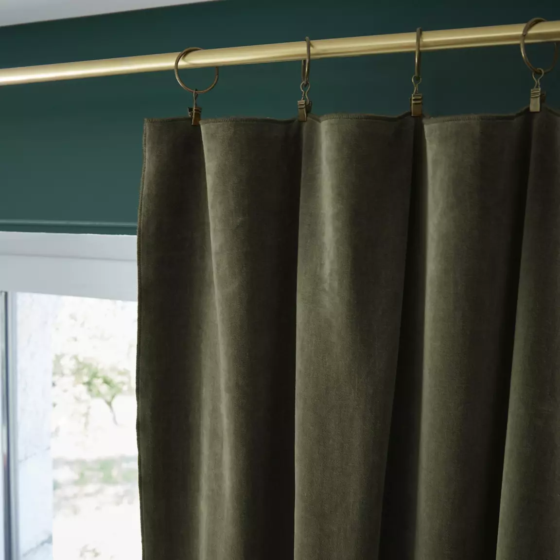 Rideau velours de coton ajustable (140 x max 270 cm) César Vert thym