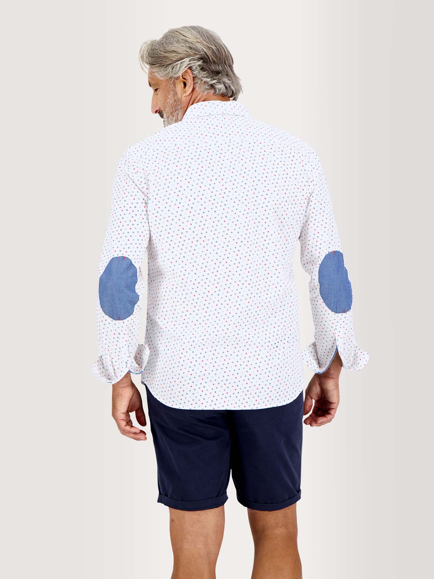 Chemise Homme Manches Longues Micro Motif Blanc