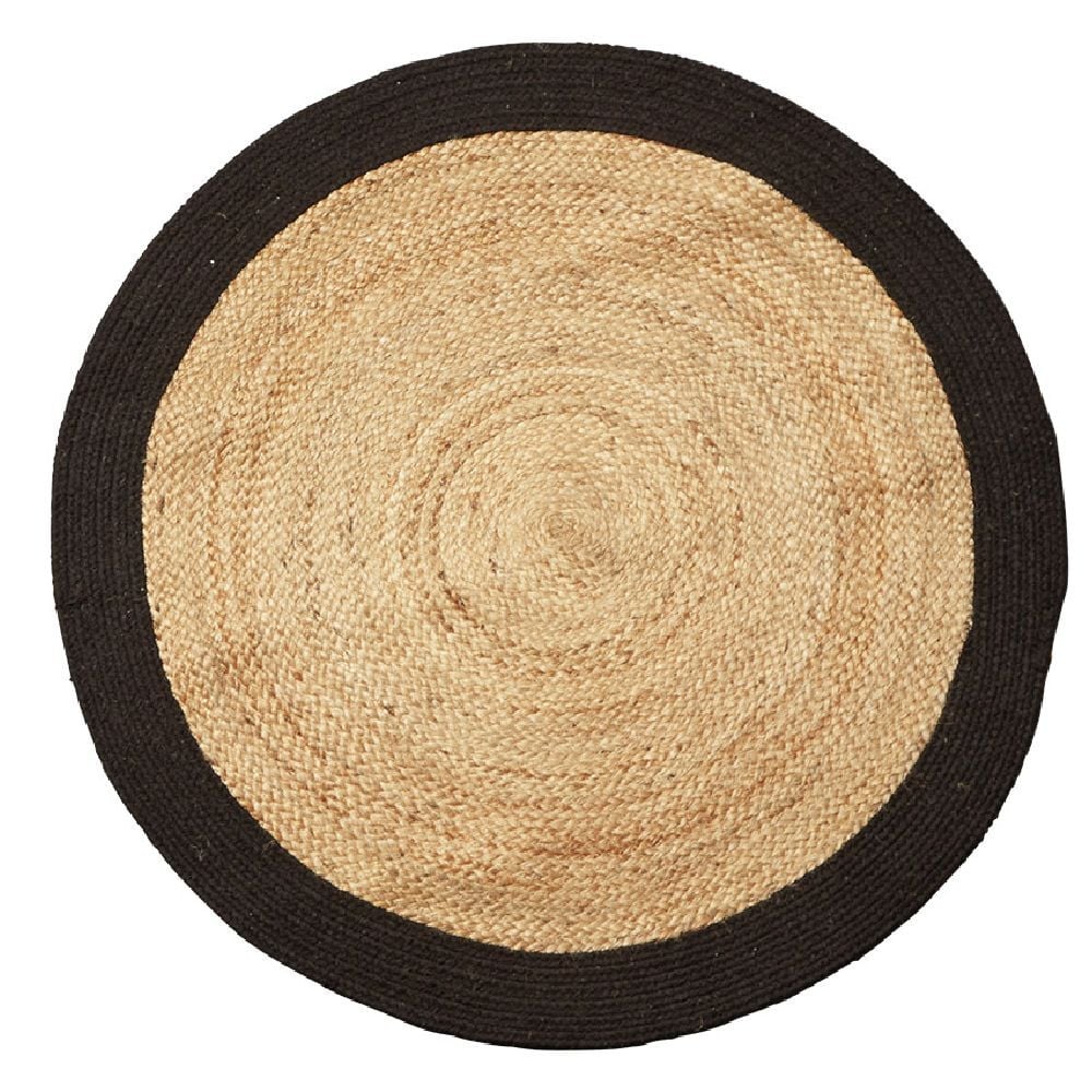 Tapis rond jute naturel contour noir Ø90cm
