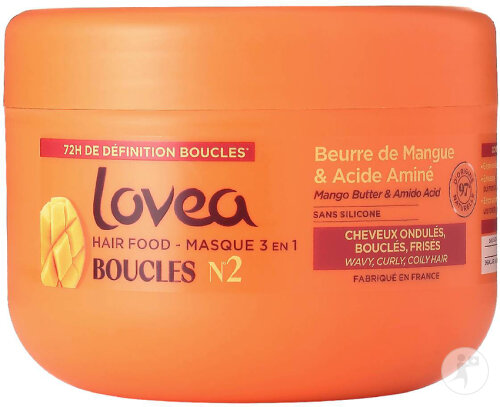 Lovea Hair Food Boucles Masque 3en1 Cheveux Ondulés/Bouclés/Frisés Pot 390ml