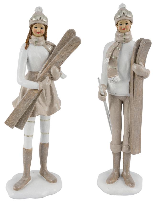 Dekofigur Skifahrer-Pärchen im Vintage-Stil, 2er-Set
