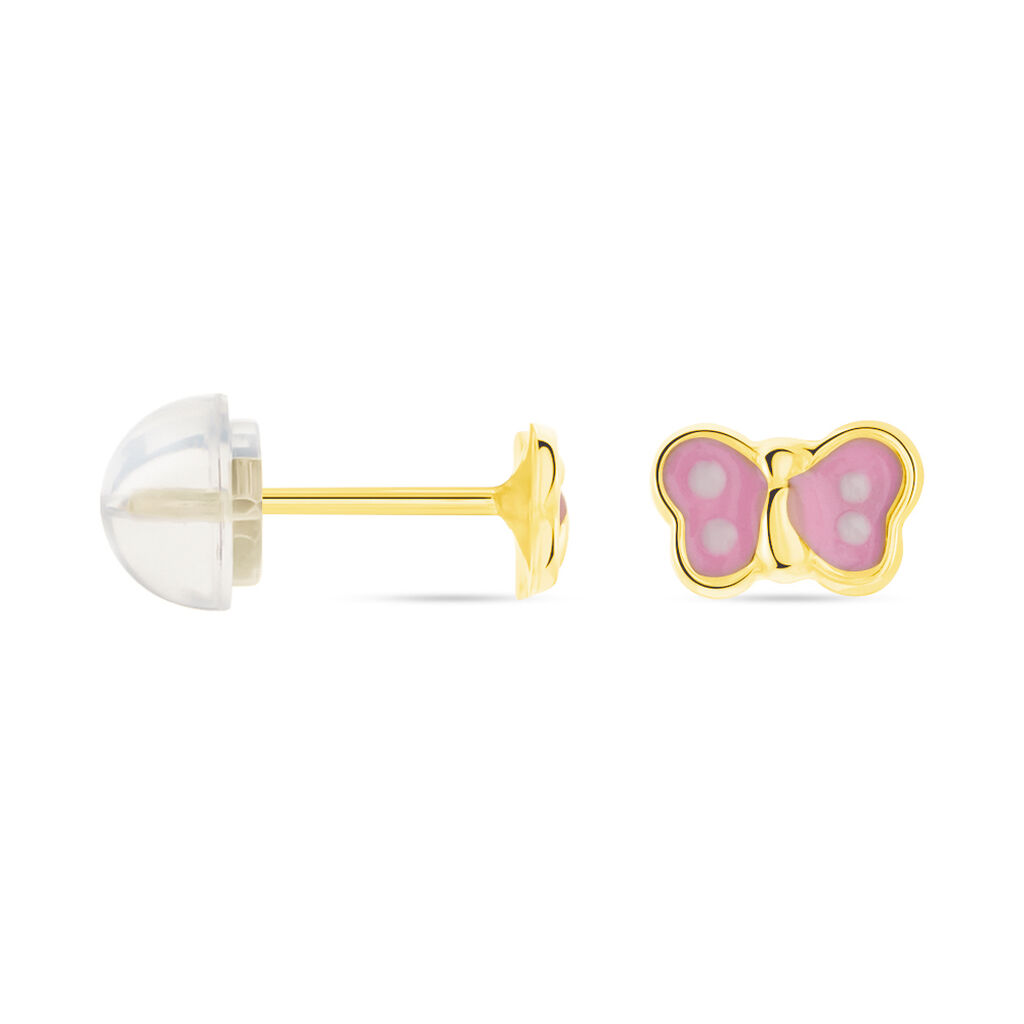 Boucles D'oreilles Puces Papillon Rose Or Jaune