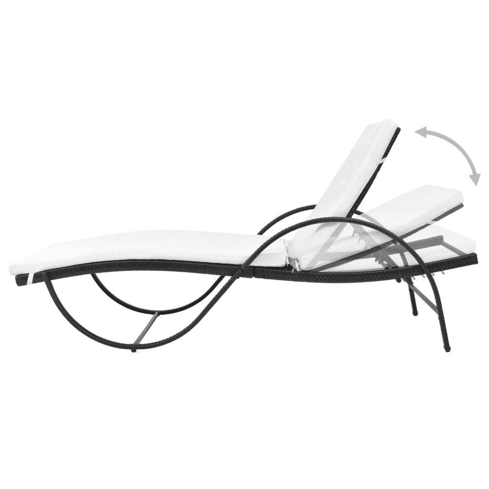 Transat chaise longue bain de soleil lit de jardin terrasse meuble d'extérieur avec coussin et table résine tressée noir 02_0