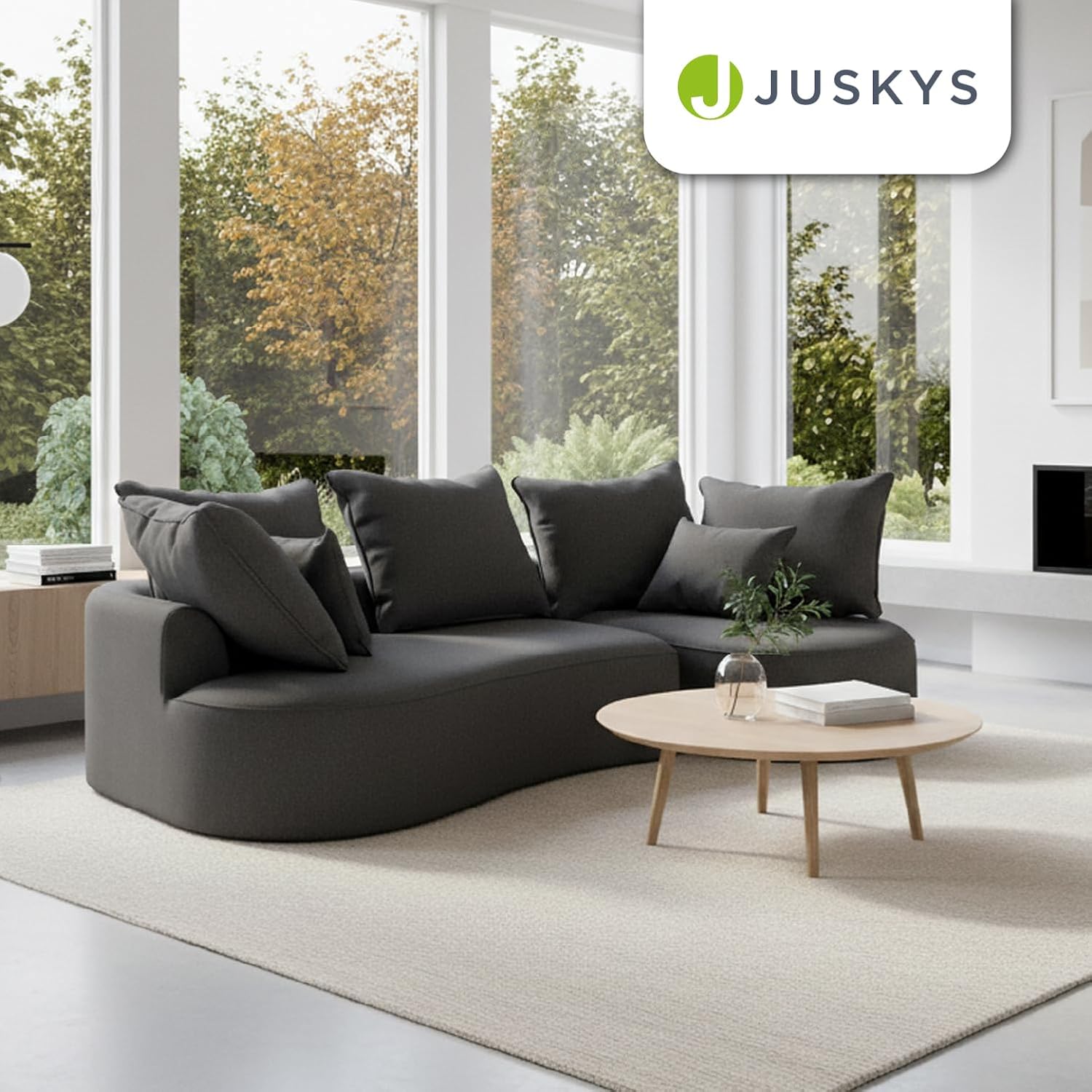 Juskys Sofa Tirano - Samt Grau, Ecksofa mit L-Form, mit Rücken- & Dekokissen, 4-Sitzer Eckcouch, Schaumstoff - Ottomane rechts