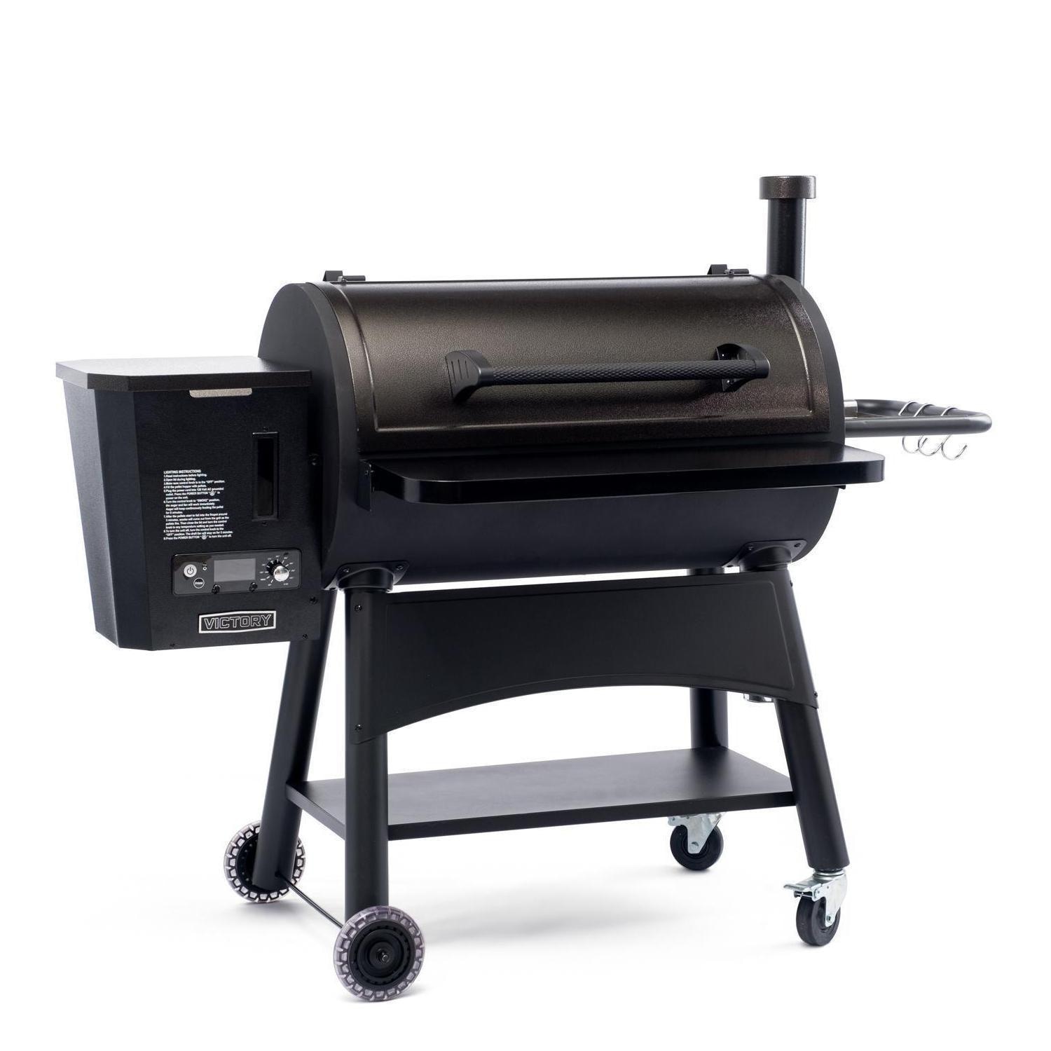 Churrasqueira a Pellets de Madeira Victory de 35 Polegadas com Prateleira Frontal, Reservatório de 29 Libras e Carrinho com Tambor de Aço Calibre 16 - BBQPG