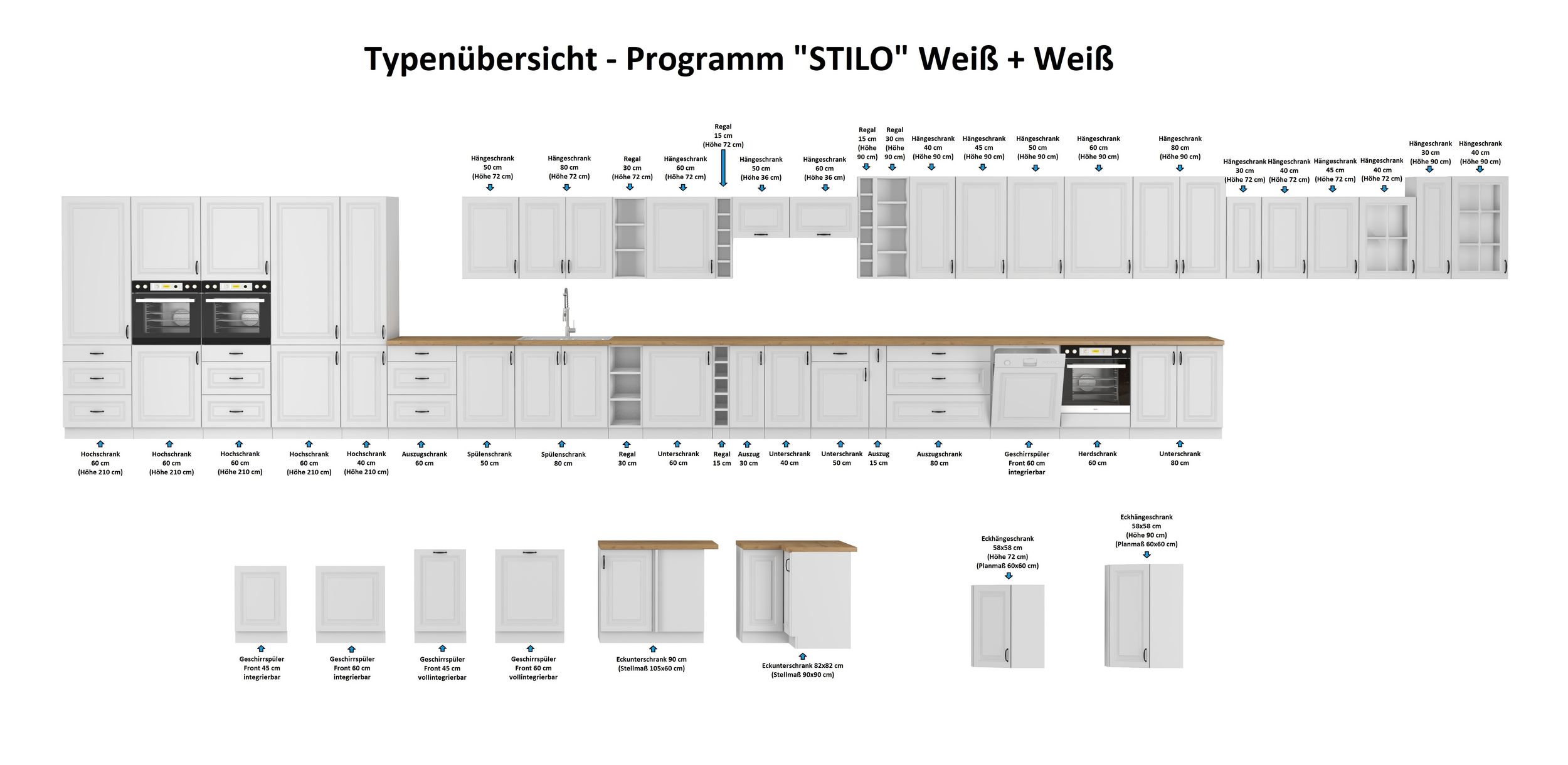 Landhaus Küche Stilo Weiß 230 + 120 cm Küchenzeile Küchenblock Einbauküche