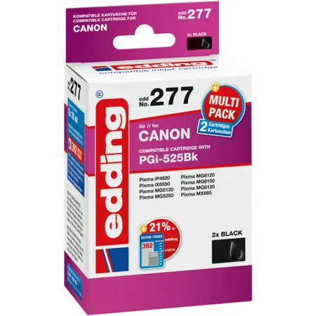 edding 277 ersetzt Canon PGI-525BK Doppelpack, schwarz, 2 x 20 ml