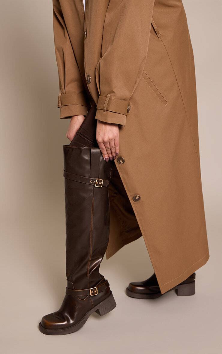 Marron Bottes Cuissardes En Synthétique Avec Détails Boucles