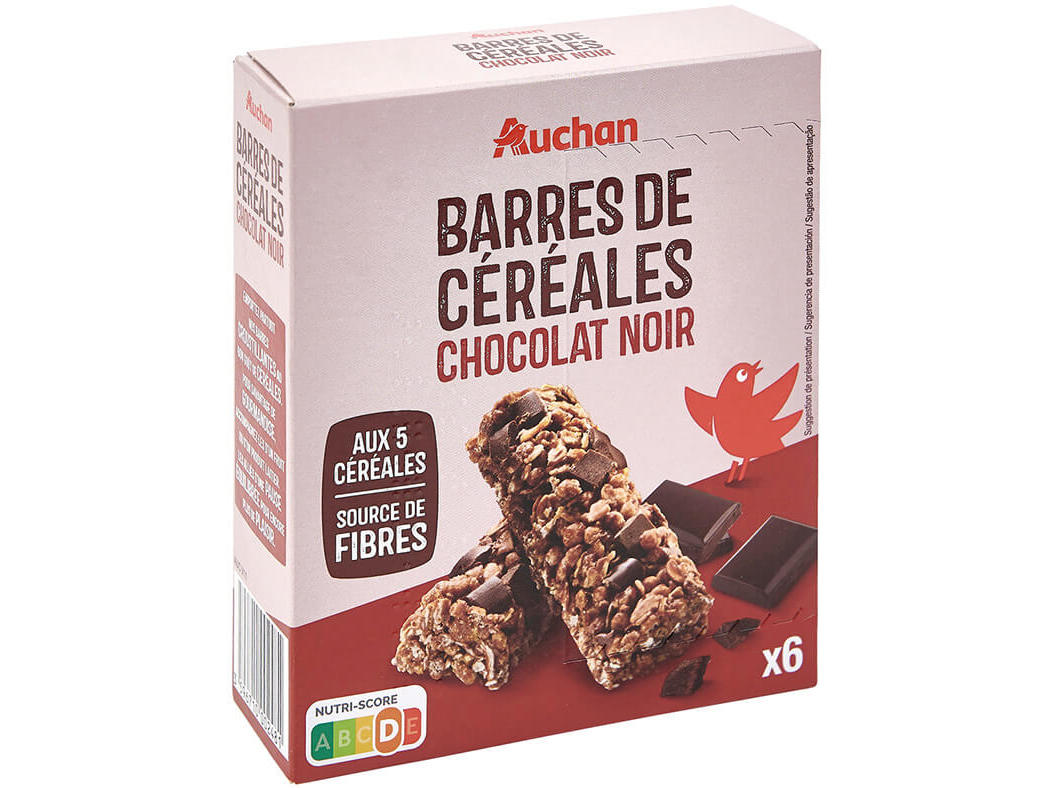 BARRAS AUCHAN CROUSTY CEREAIS COM CHOCOLATE PRETO 126G 6UN