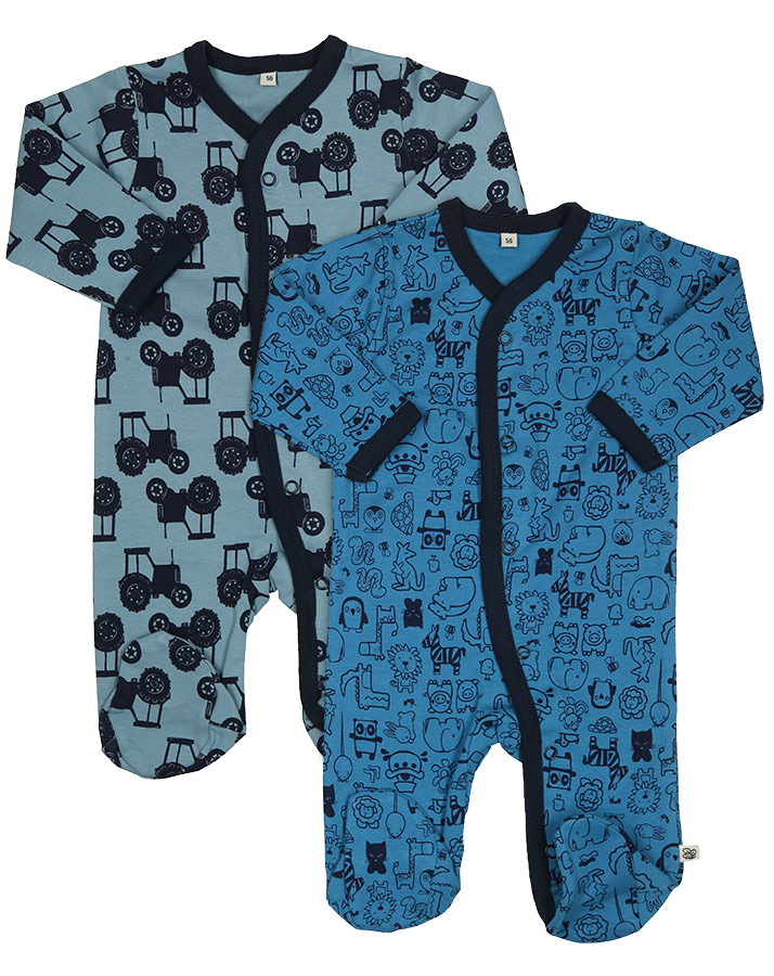 Schlafstrampler MUSTER MIX 2-er Pack in blau/dunkelblau