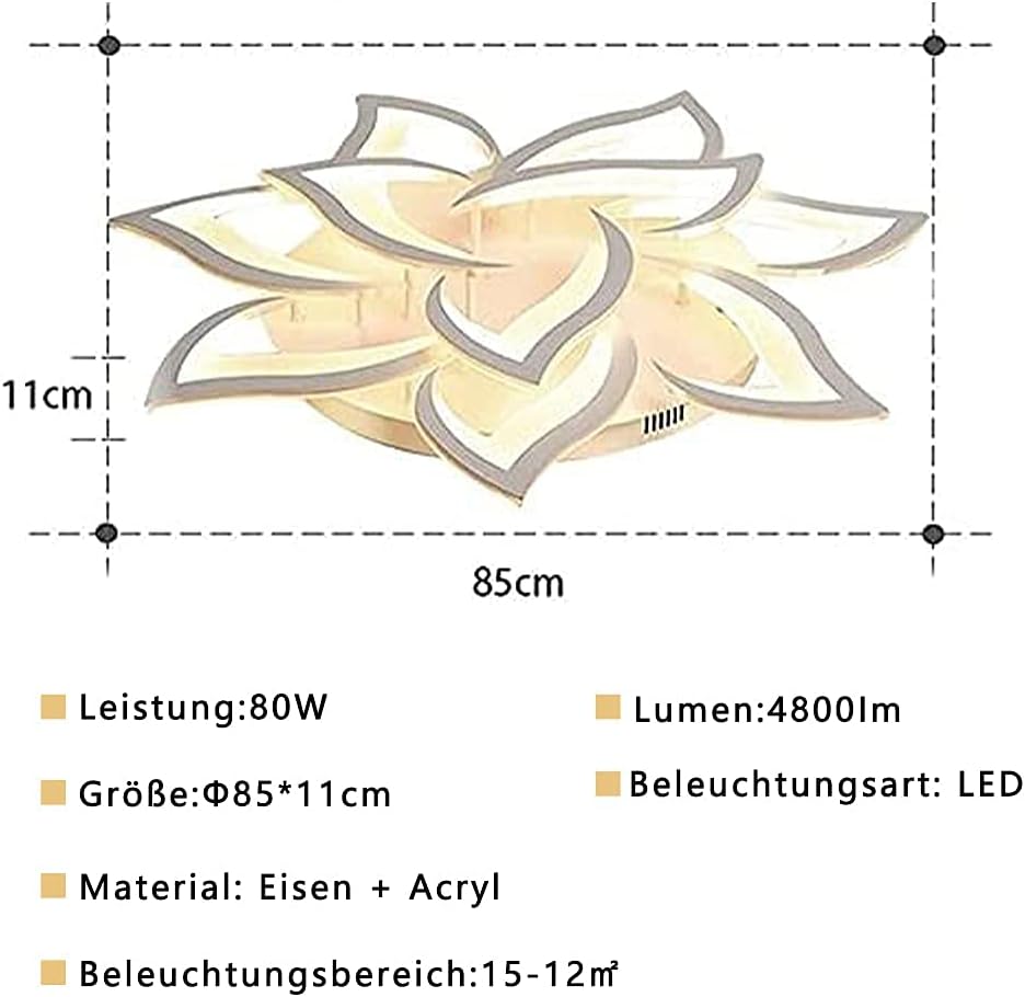 LED Deckenleuchte Dimmbar ,Wohnzimmerlampe mit Fernbedienung Farbwechsel ,Schlafzimmer Deckenlampe moderne Deckenbeleuchtung Deckenbeleuchtung Kronleuchter Lampe,Dimming 10 heads/Ø85cm/33.4in