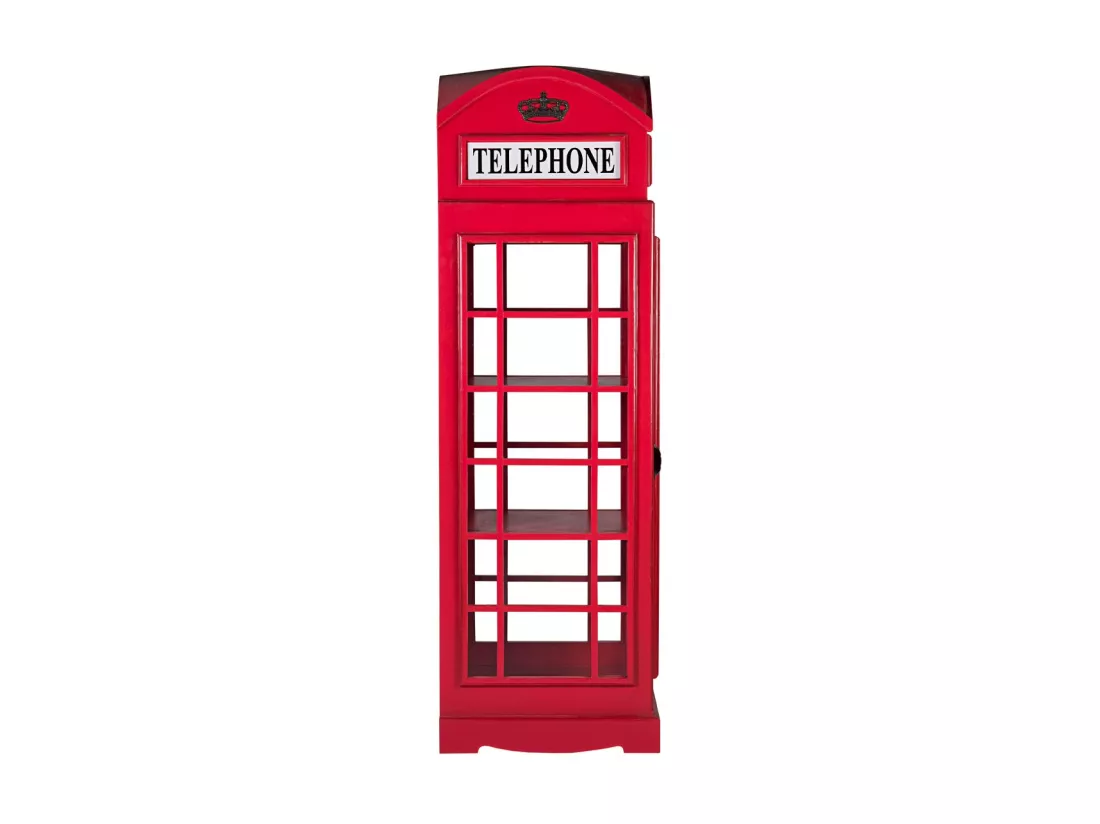Vitrine cabine téléphonique London en bois rouge 60x185