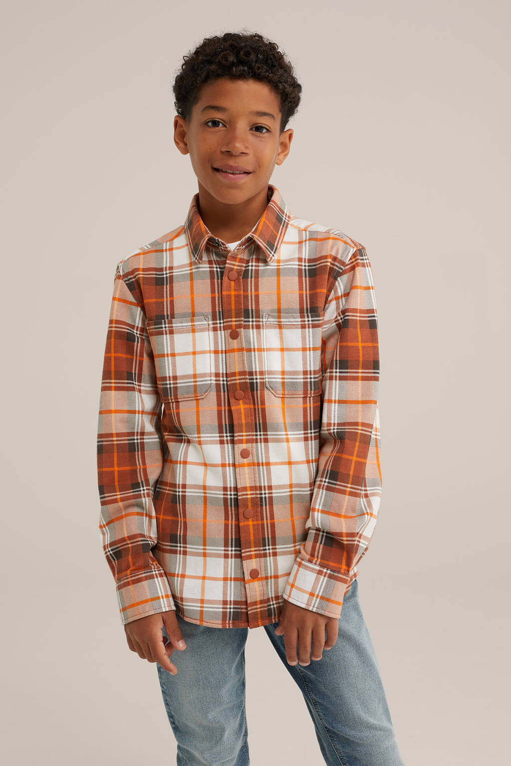 WE Fashion geruit overhemd oranje/ecru/bruin