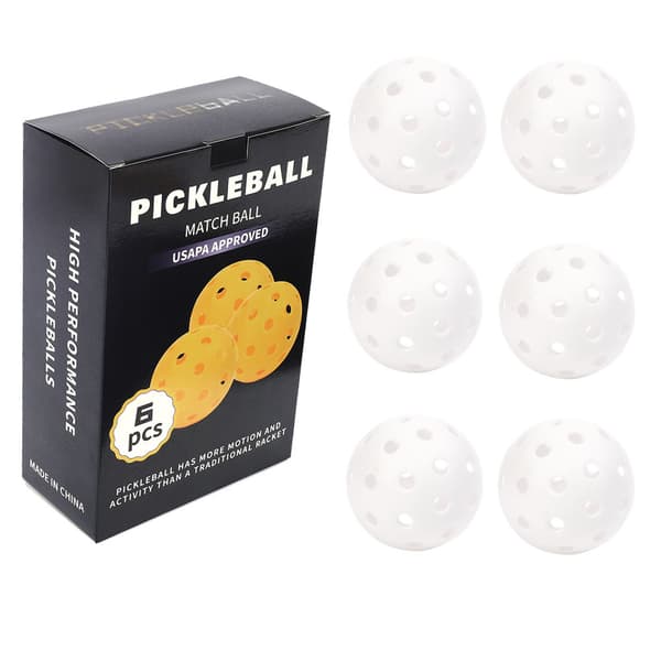 INF Pickleballballer - sett med 6 stk., 40-hulls pickleballer 74 mm