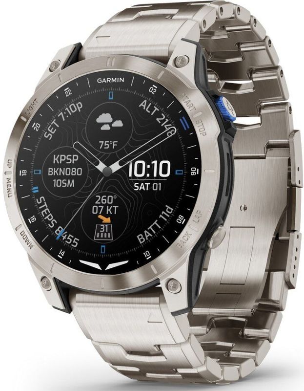 Garmin - D2? Mach 1 - Smartwatch - Zilver - Geventileerde Titanium Band en Extra Zwarte Siliconen Band