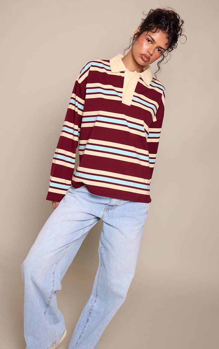 Rouge Bordeaux Polo Rayé