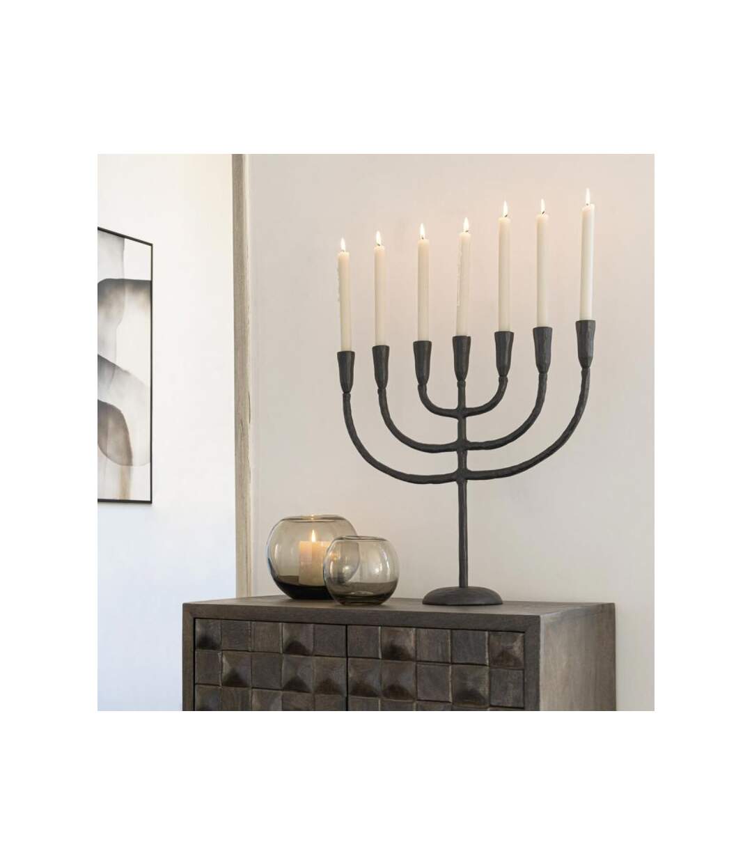 Paris Prix - Chandelier 7 Bras Vintage menorah 54cm Noir