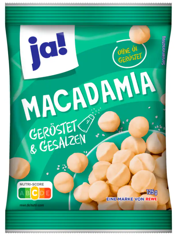 ja! Macadamia geröstet & gesalzen 125g MHD:4.9.25