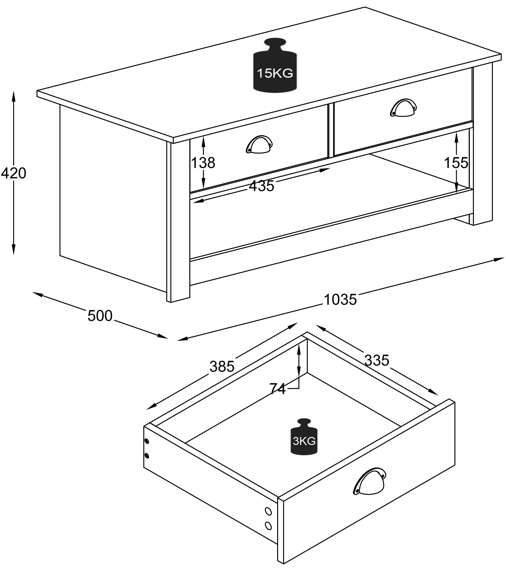 VCM Holz Beistelltisch Couchtisch Sofatisch Wohnzimmertisch Schublade Balusa