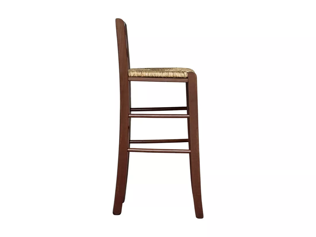 Lot de 2 tabourets de bar en bois avec assise en paille de noyer foncé, h 67 cm