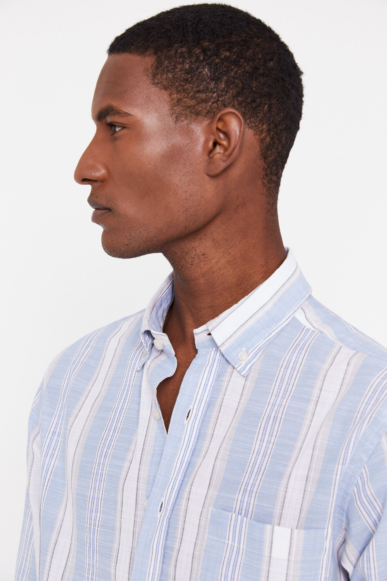Camisa listrada de malha texturizada - Azul