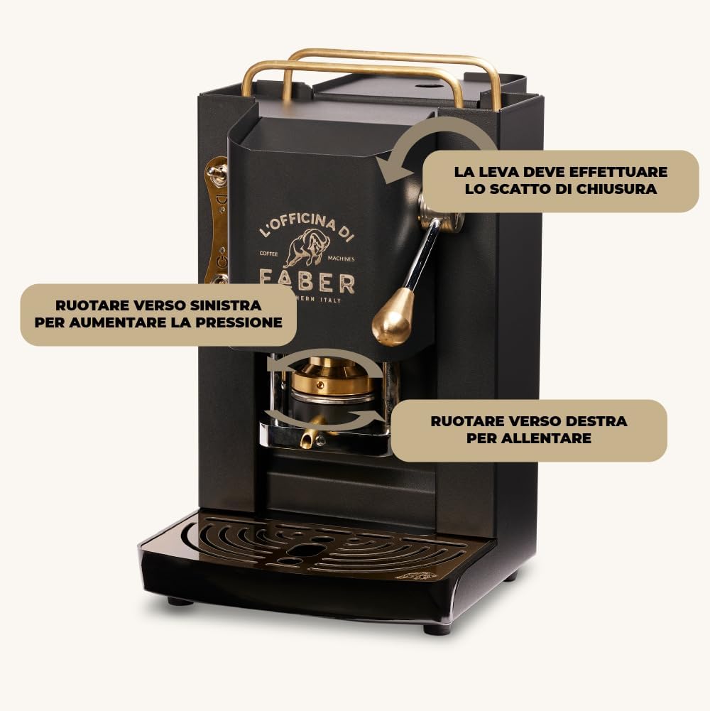 FABER COFFEE MACHINES | Modèle Pro Total Inox Deluxe | Machine à café à dosettes ese 44mm | Pressacialda en laiton réglable | électrovanne de série (laiton)