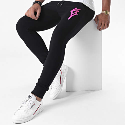 Pantalon Jogging Logo Noir Rose Fluo