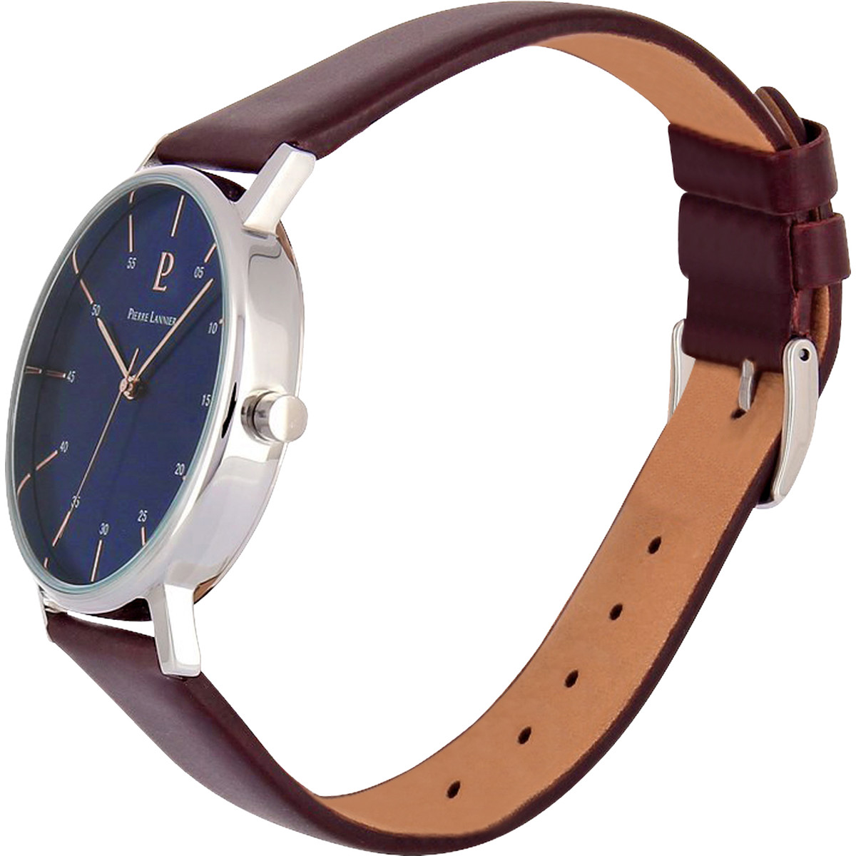 Montre Pierre Lannier homme acier cuir marron