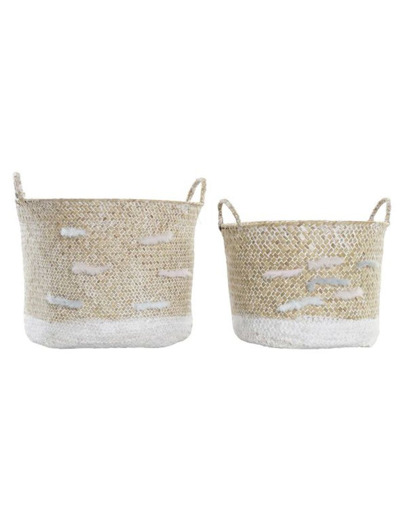 Set of 2 Beige and White Baskets