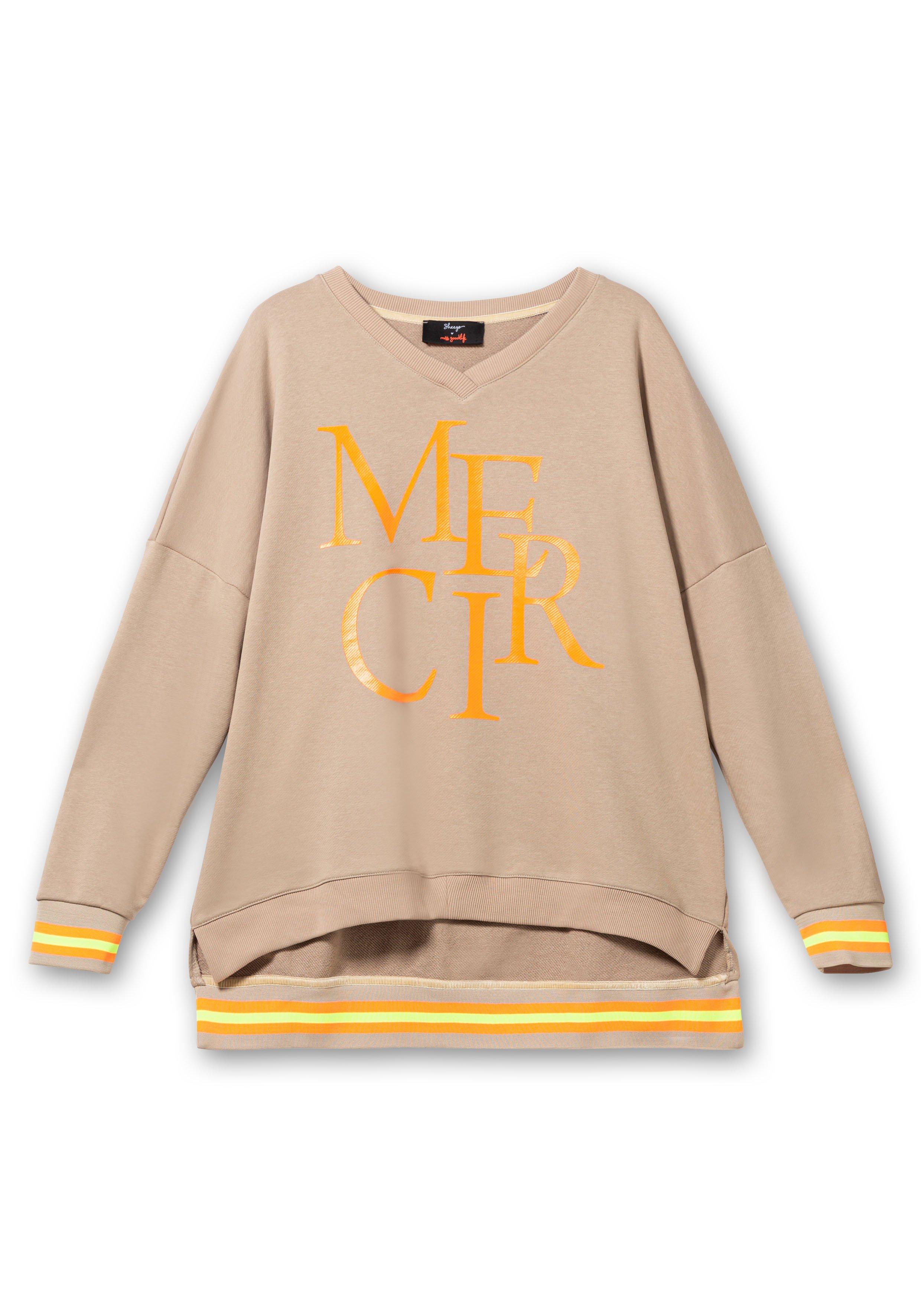 Sweatshirt mit Frontdruck und Ringelbündchen