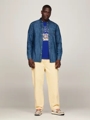 Camisa estilo western de corte relaxado em chambray denim