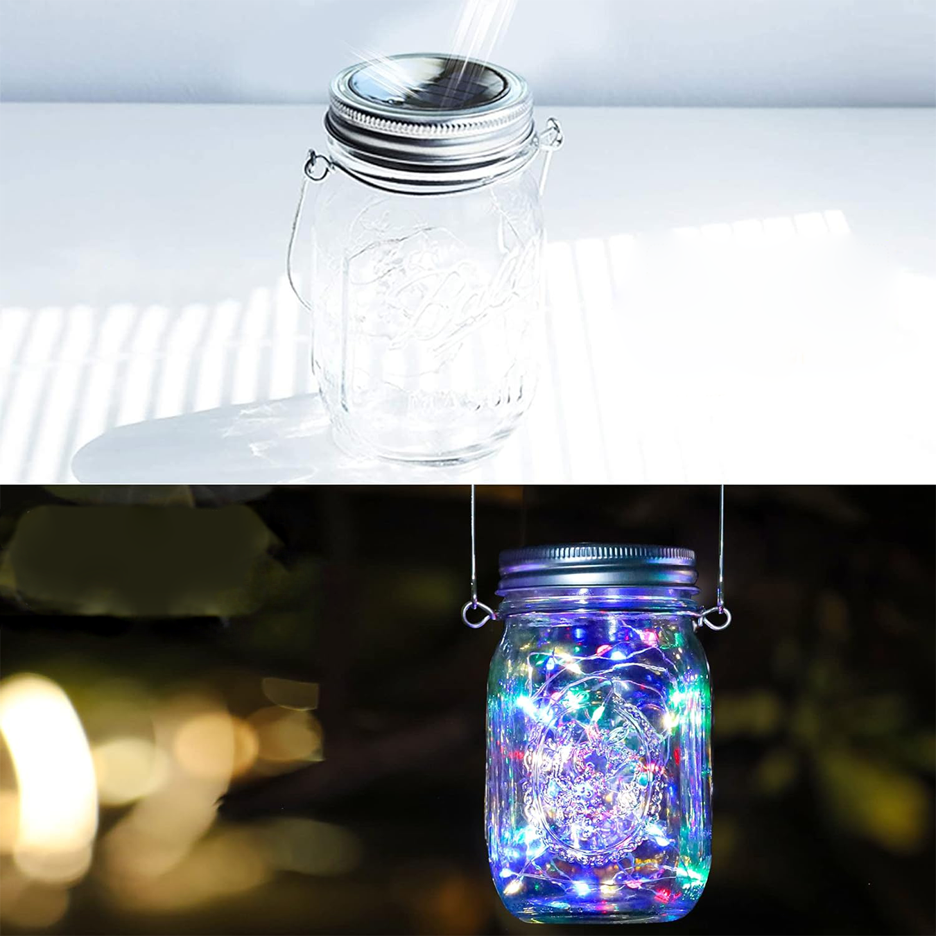 (13x7cm) 20 LED's Solar Laterne Fee im Glas Outdoor Deko Gartenleuchte mit Lichterkette IP65 - Kaltweiss