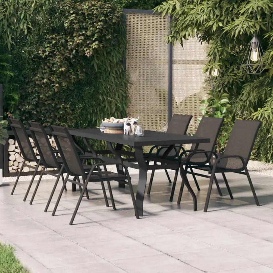 vidaXL - Tuintafel - Zwart - Staal en glas - 180 x 80 x 70 cm