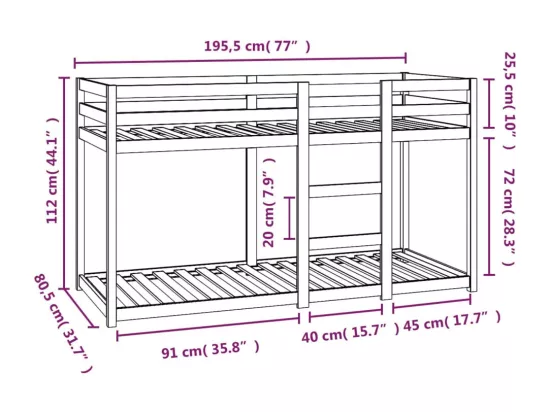 Lit superposé sans matelas 75x190 cm bois de pin massif