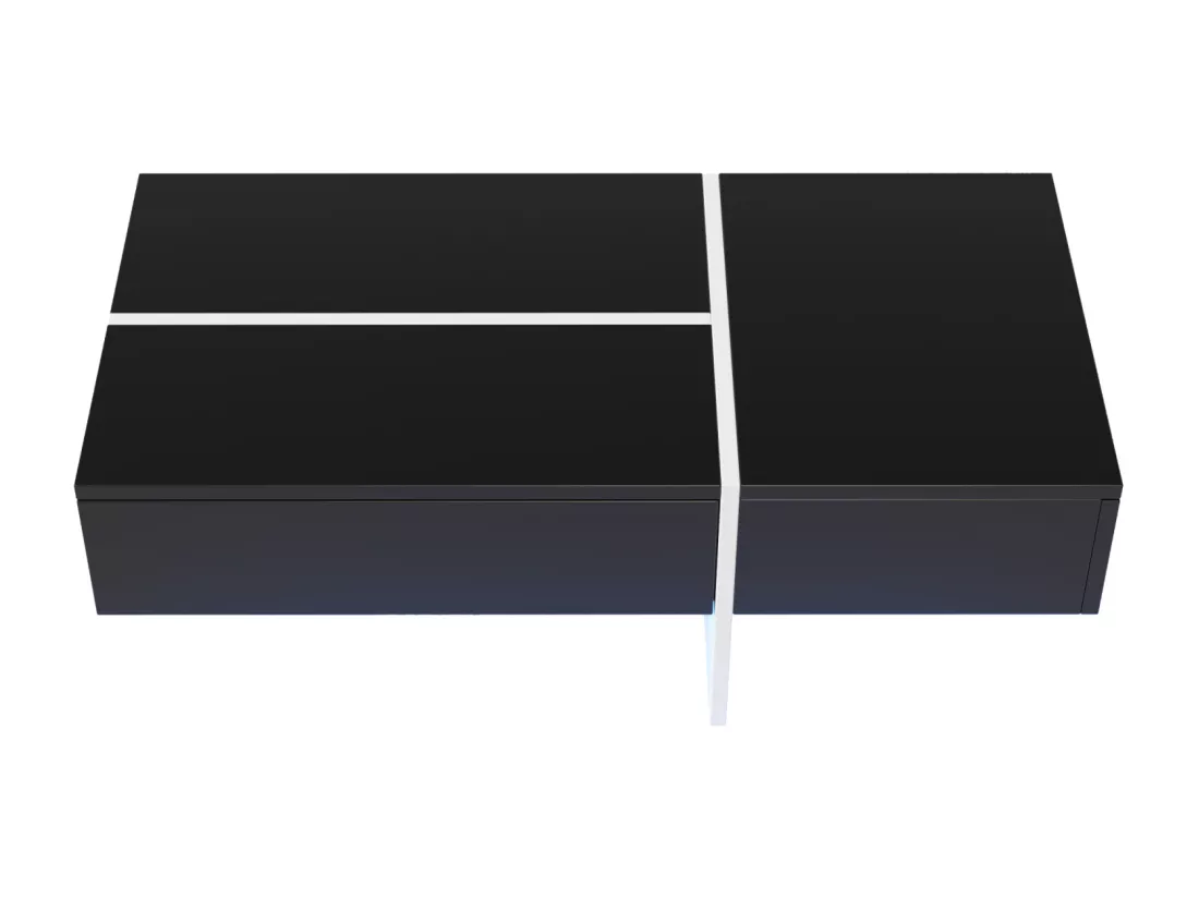 Table basse, structure effet marbre blanc et table avec LED, Noir